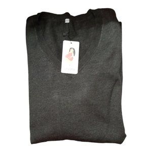 VISLILY Women’s Plus Size 14W Sweater Long Sleeve V Neck Pullover Dark Grey